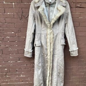 Newport News Faux Suede Faux Fur Trim Long Winter Coat Western